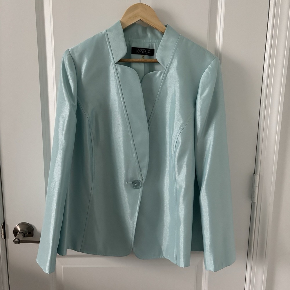 Kasper | Sea Glass Single Button Blazer Jacket Women Size 16W EUC OP $119